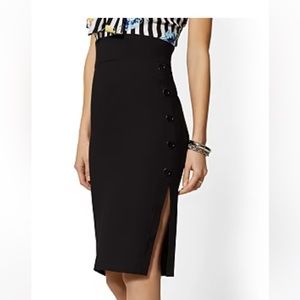 NY&CO WHITNEY HIGH-WAIST PULL-ON PENCIL SKIRT - BUTTON-ACCENT - 7TH AVENUE. New